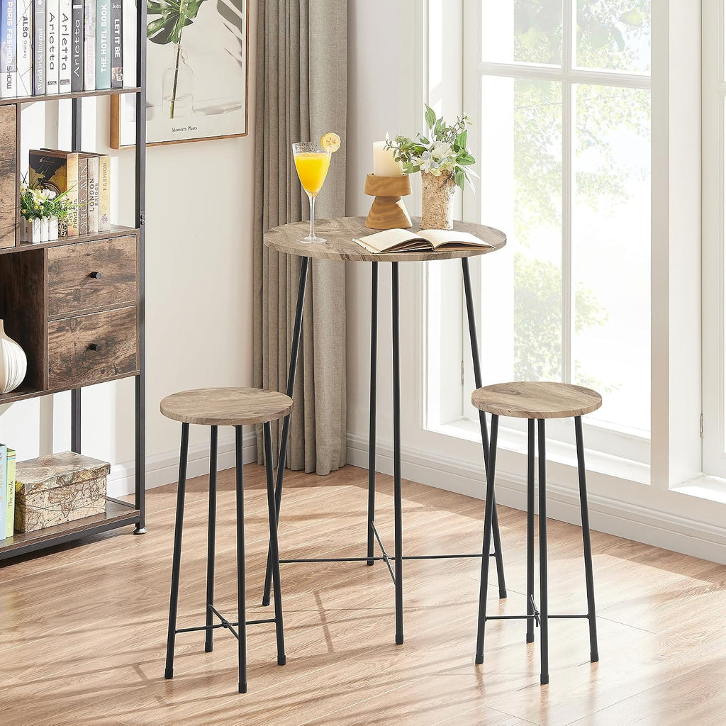 VECELO 3 Piece Pub Table and Chairs Sets Counter Height Bistro Bar Sets with 2 Barstools for Kitchen Breakfast Nook, Small Space, Apartment, Breakfast Dinner Restaurant, Maple