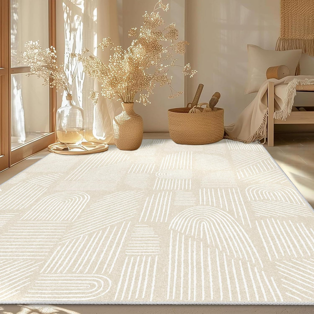 MUJOO 5x7 Area Rugs Washable Low Pile Non Slip Mid Century Modern Large