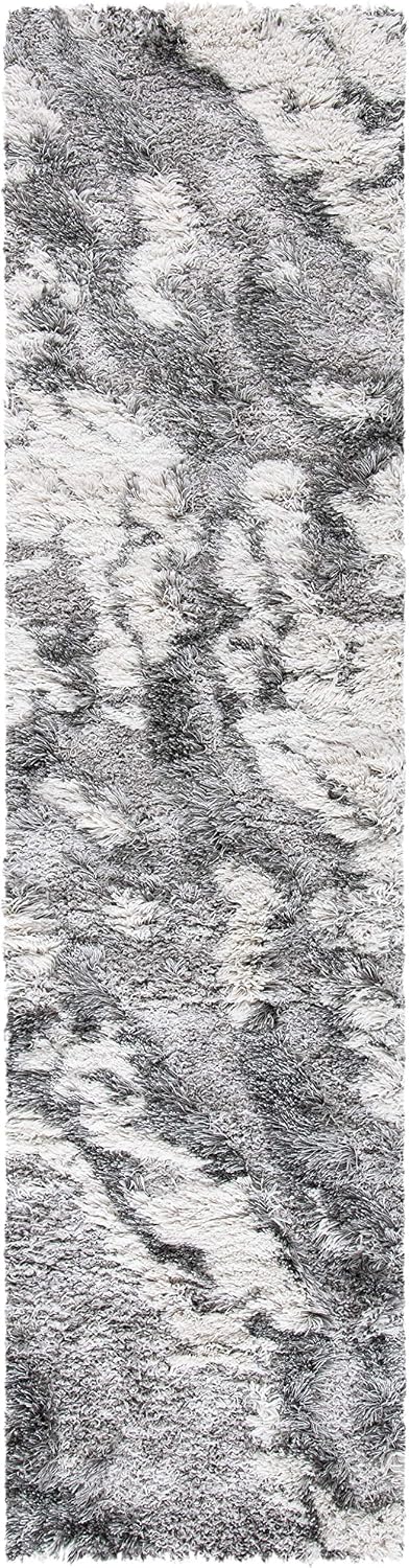 SAFAVIEH Horizon Shag Collection Runner Rug - 2' x 8', Grey & Ivory, Modern Abstract Design, Non-Shedding & Easy Care, 2-inch Thick Ideal for High Traffic Areas in Living Room, Bedroom (HZN890F)