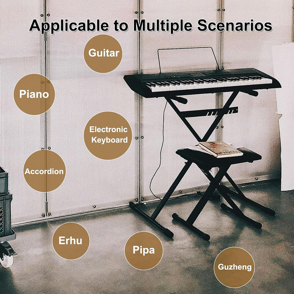 keyboard bench x-style height adjustable padded cushion foldable on a desk or shelf