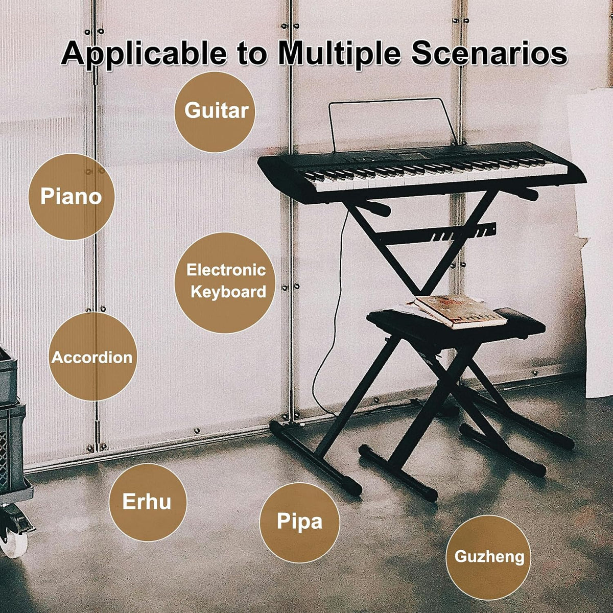 keyboard bench x-style height adjustable padded cushion foldable on a desk or shelf