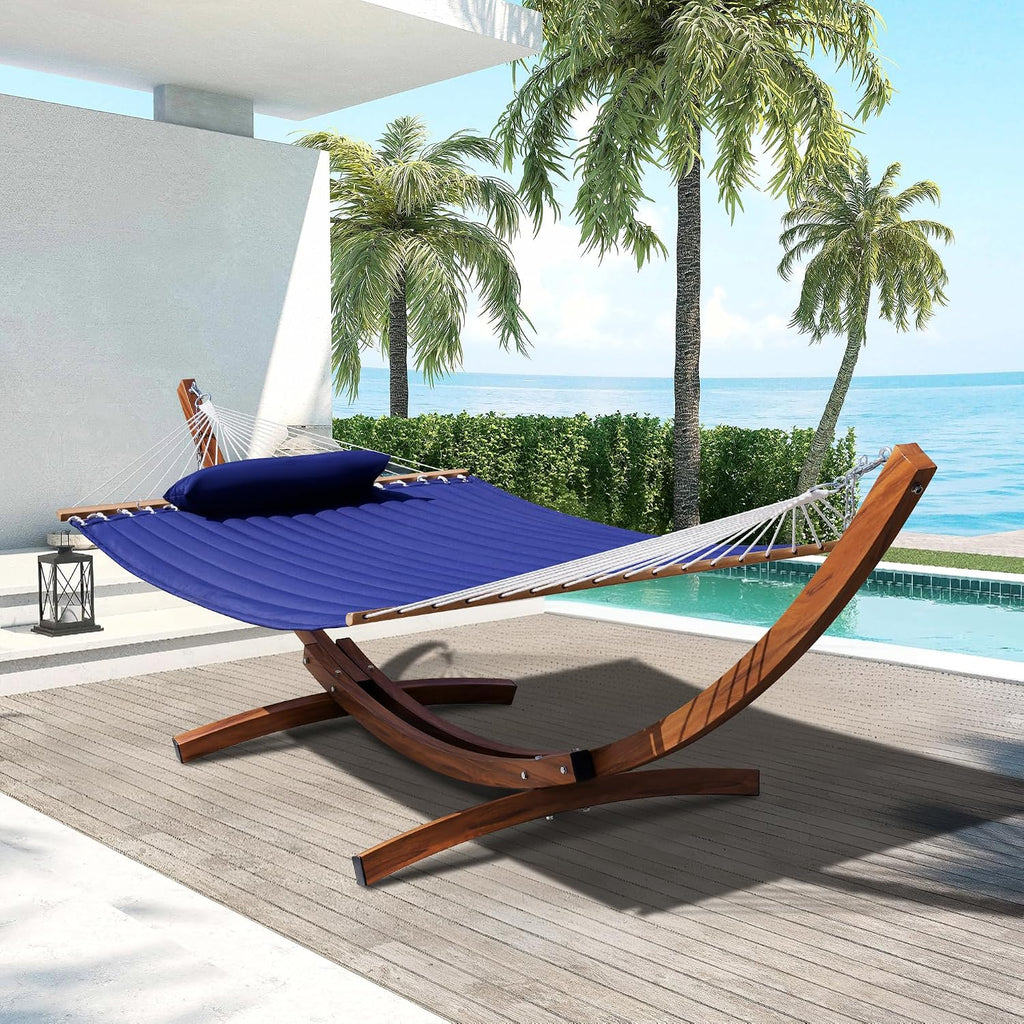 Lazy Daze 12 Ft Double Quilted Hammock with Curved Steel Wood Grain Stand