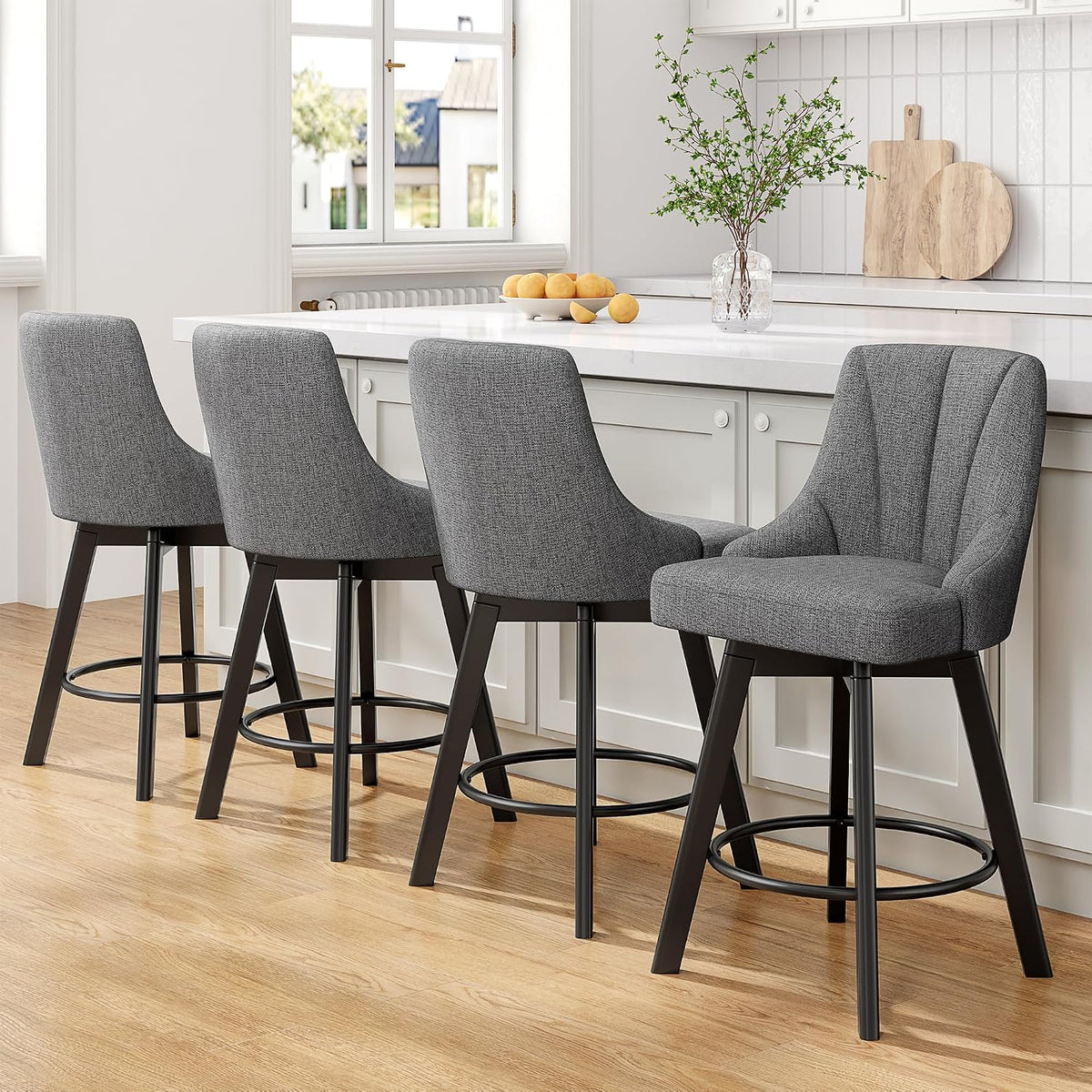 YaFiti 24" Swivel Counter Height Bar Stools Set of 2, Dark Gray