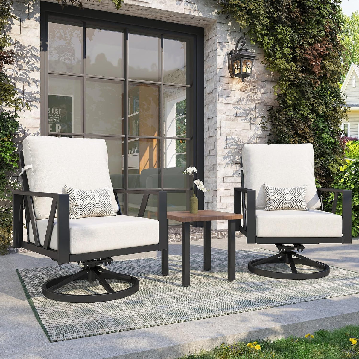 Patio Swivel Rocking Chairs Set of 2 with 6 Inch Cushion,White