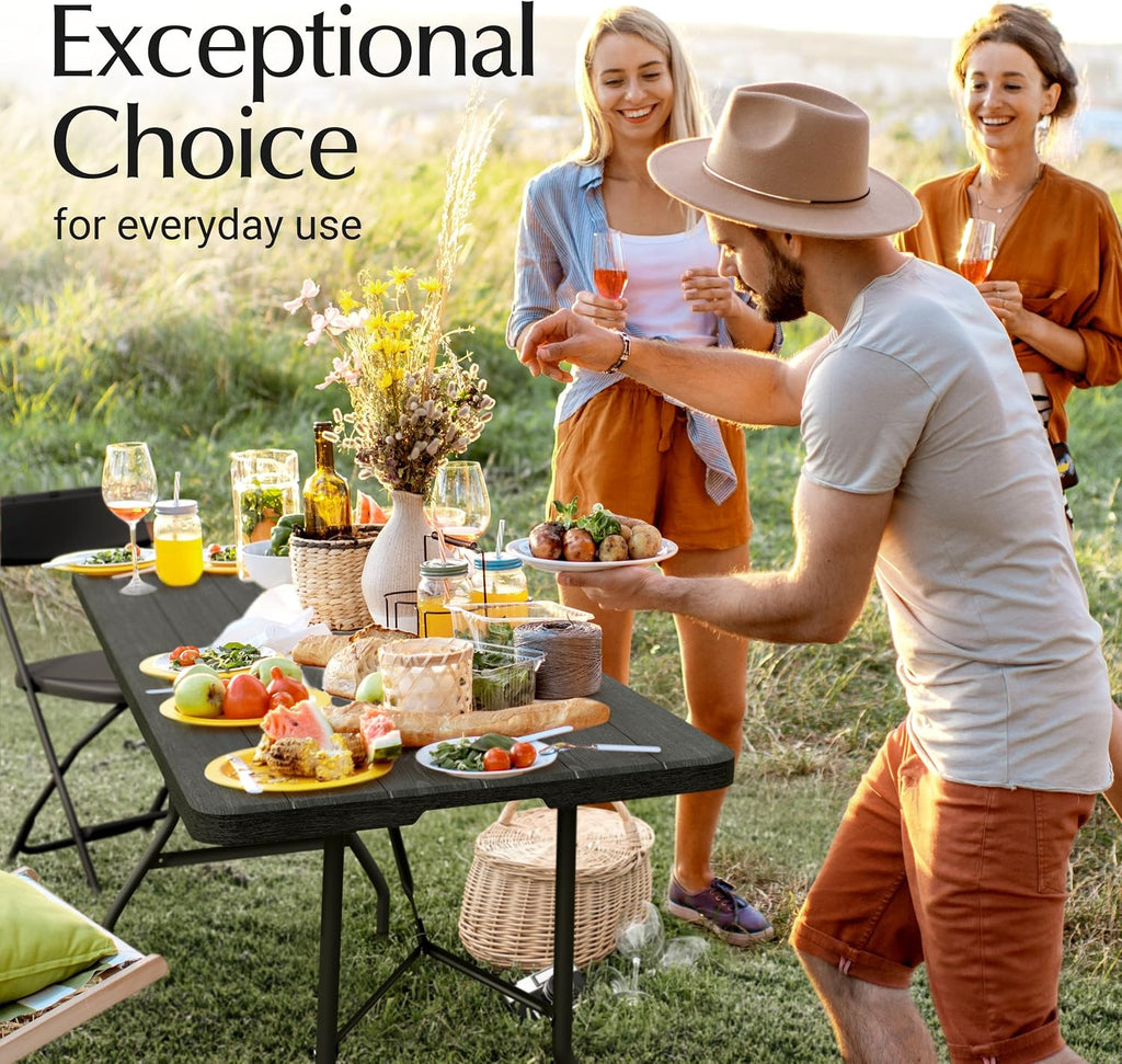 6 Feet Foldable Table with Built in Handle & Steel Legs | 6FT Heavy Duty Folding Portable | Perfect for Party, Dining, Wedding, Events, Picnic Indoor, Outdoor, Camping, Utility, Folding - 6 Foot