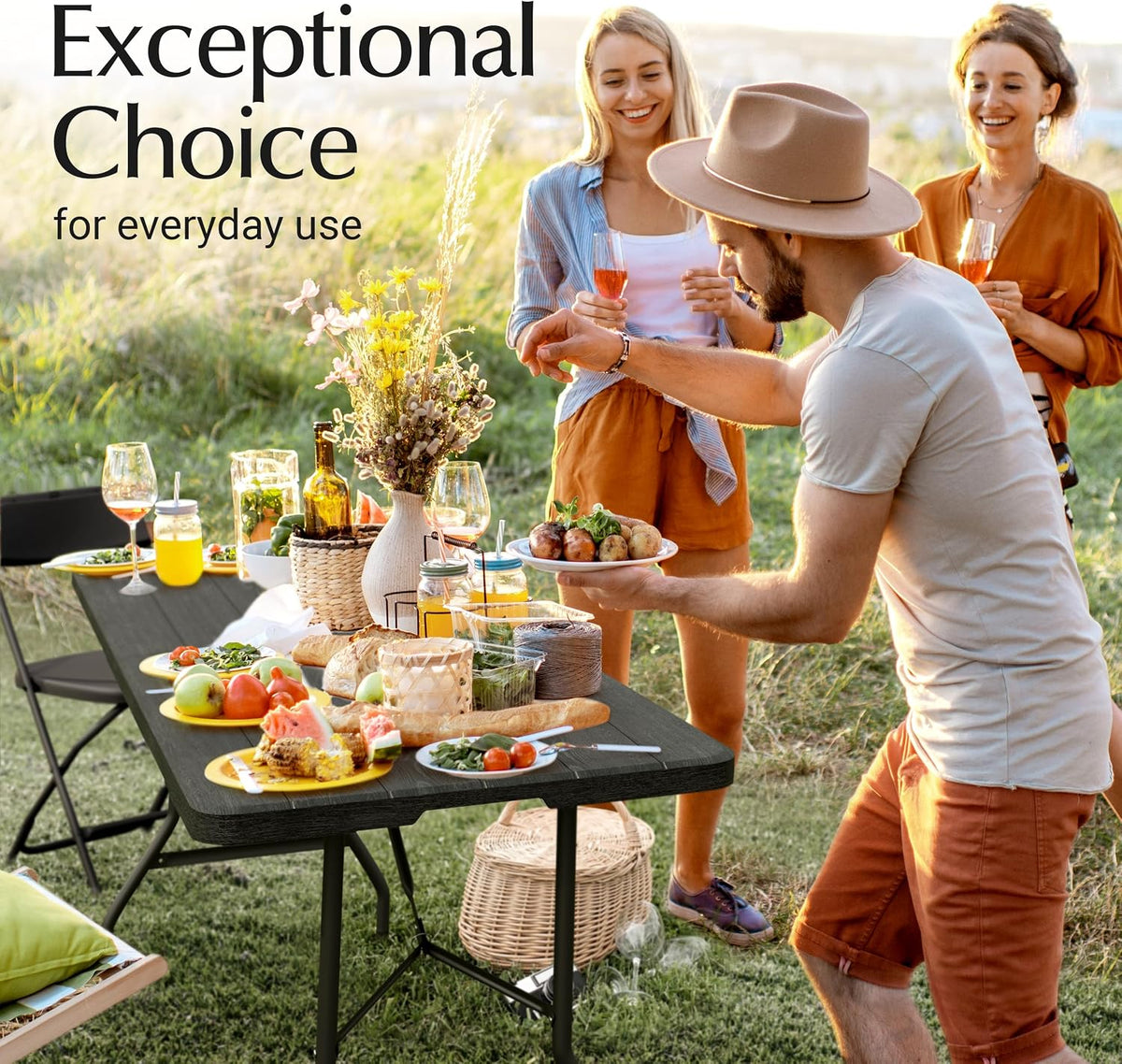 6 Feet Foldable Table with Built in Handle & Steel Legs | 6FT Heavy Duty Folding Portable | Perfect for Party, Dining, Wedding, Events, Picnic Indoor, Outdoor, Camping, Utility, Folding - 6 Foot