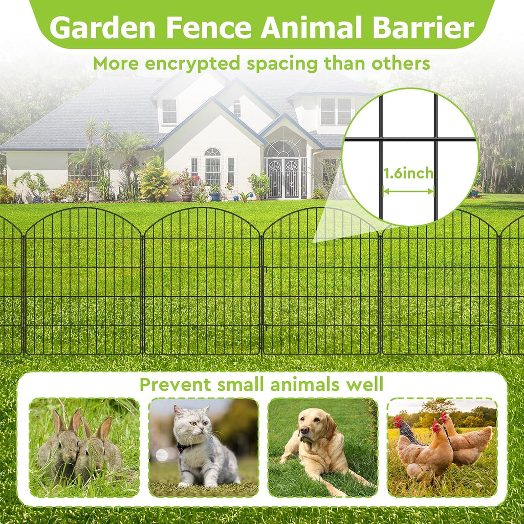 Garden No Dig Fence, 5 Panels + 1 Gate, 29.9in (H) x 11.4ft (L), Metal