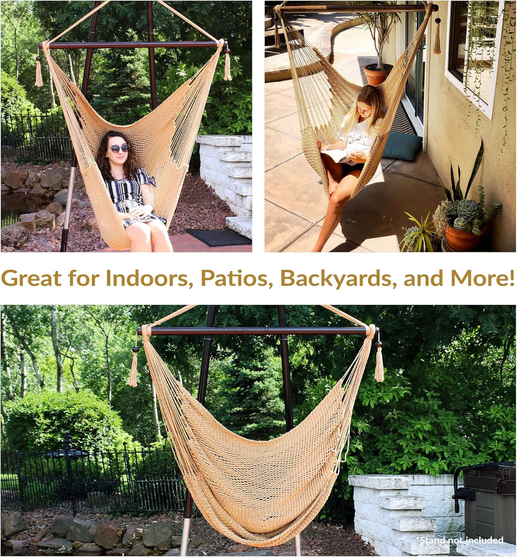 Sunnydaze Hanging Hammock Chair Swing for Patio, Caribbean, Tan