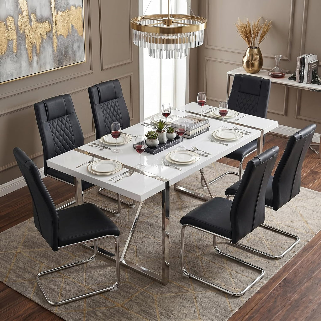gopop Dining Table Set for 6, Modern Kitchen Table Chairs Set of 6, 7-Piece