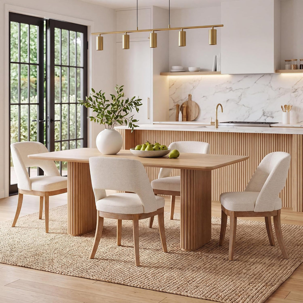 COLAMY Dining Chairs Set of 4, Mid-Century Modern Upholstered Fabric Dining Room Chairs with Sculpted Cutout Back, Solid Rubberwood Legs, 28D High-Resilience Foam Kitchen Side Chairs