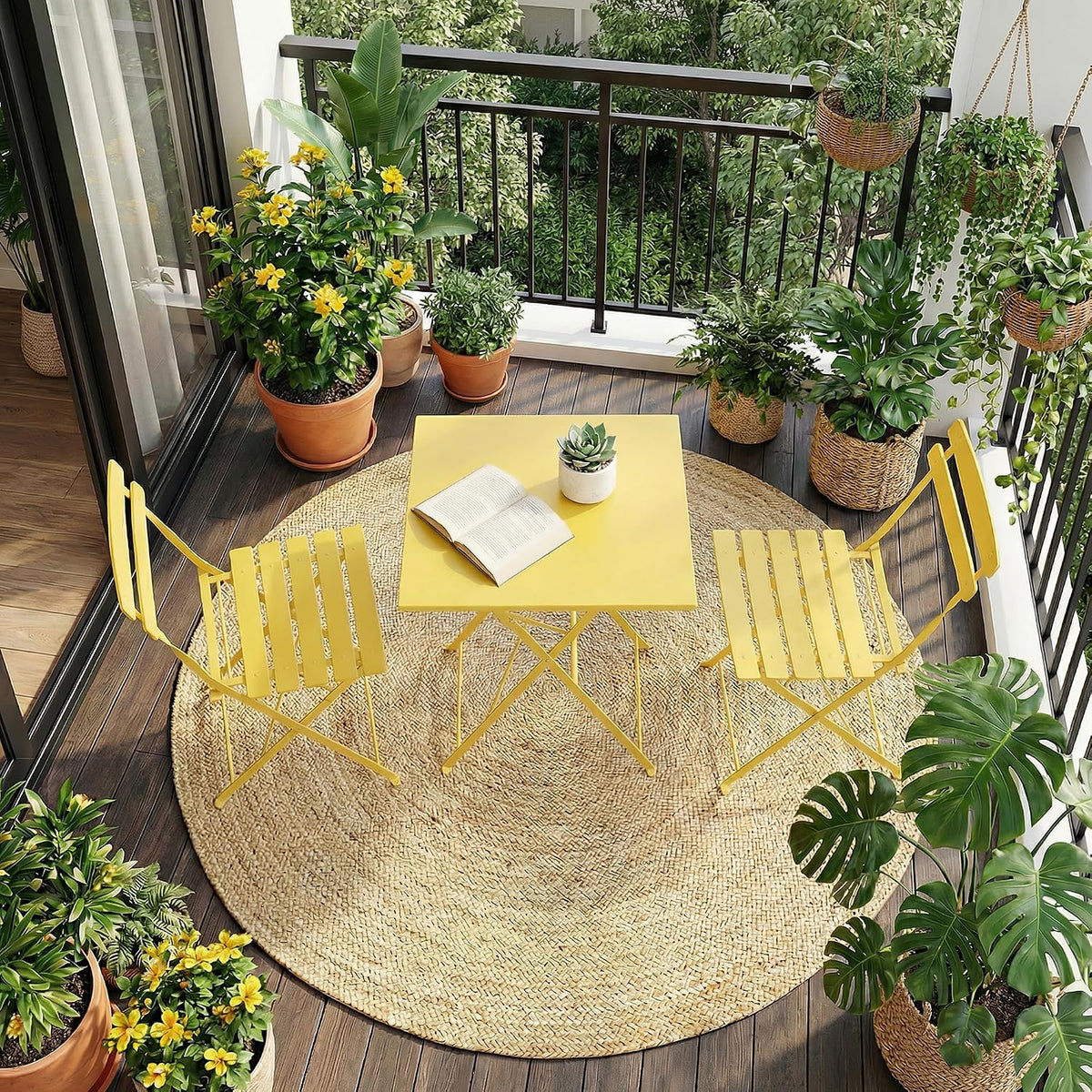 IDEALHOUSE Bistro Table and Chairs Set of 2, Folding Design, Yellow