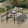 Polar Aurora Picnic Table Set with 2 Benches, 6 Feet Folding Camping Table Chair Set, Portable 3-Piece Outdoor Furniture with Wood Grain Top for Party, Picnic, Camping, Wedding (Brown)