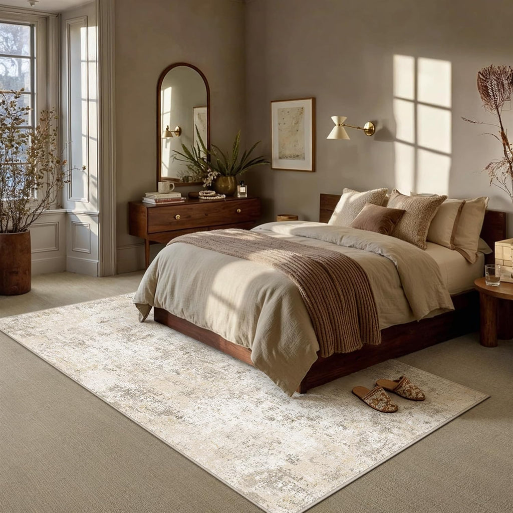 PureCozy 8x10 Area Rug Beige Abstract Modern