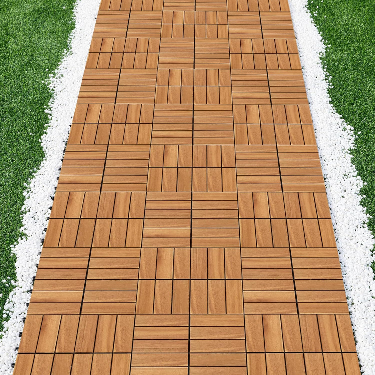 yaheetech 108pcs acacia interlocking deck tiles outdoor patio, view 9