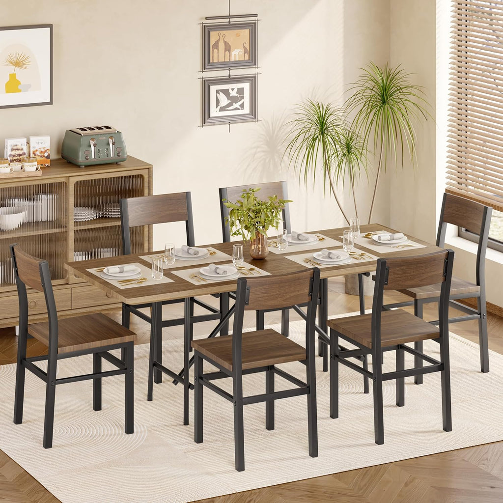 MECHYIN Nut-Brown Dining Chairs Set of 6, Farmhouse Kitchen Room Chairs