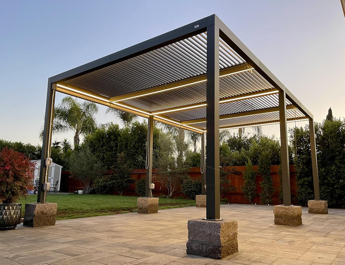 PURPLE LEAF Louvered Pergola 12' x 20' 94AS LED Strip Light Windproof