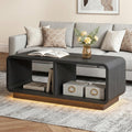 LYNSOM 47" Mid Century Modern Coffee Table, 2-Tier Center Table with Curved Profile Design & Independent Compartments, Wooden Rectangular Table with LED Light Strip for Living Room, Office, Black