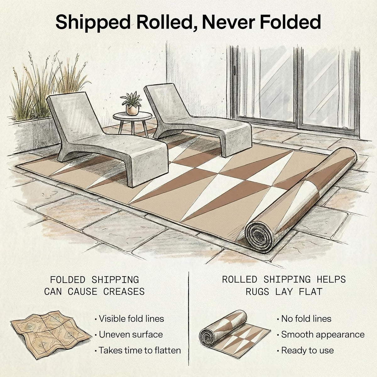 Fab Habitat Geometric Modern Minimalist Outdoor Rug - Waterproof, Crease-Free Fade Resistant, Reversible - Recycled Plastic - Patio Porch Balcony Deck Yard Garden - Tuscon Natural - 4x6 ft