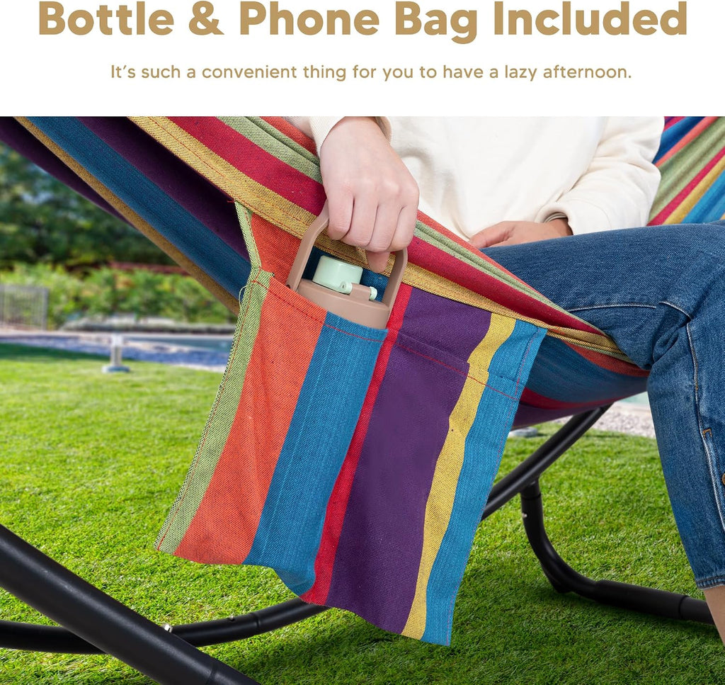 SUNCREAT Portable Space Saving Hammock with Stand, Two Person Hammock with Stand Included, Patent Pending, Rainbow