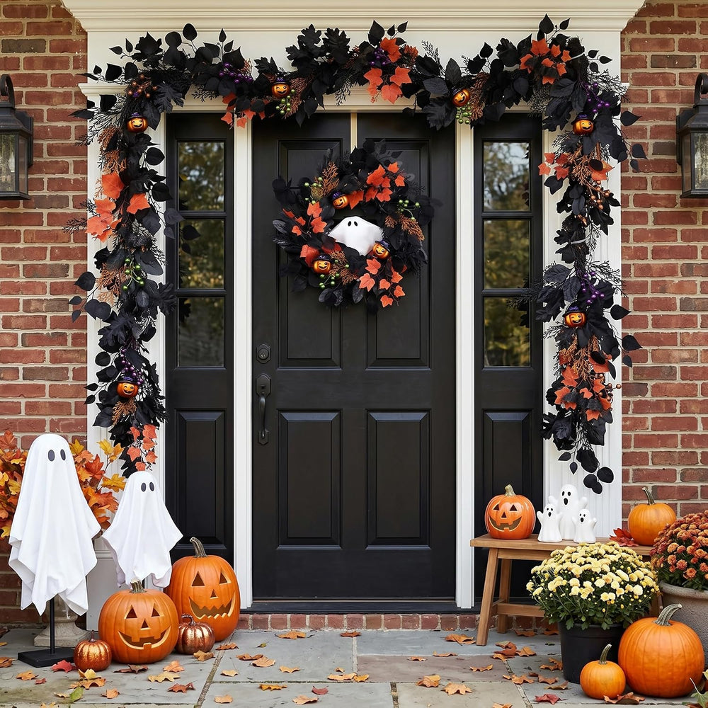 DecorbyHannah 20'' Halloween Wreath for Front Door with Lights Ghost ...