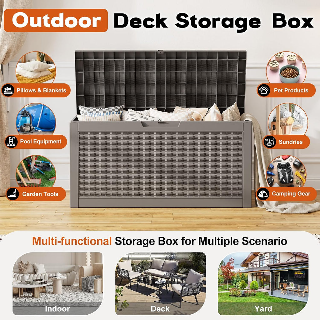 Outdoor Deck Storage Box, Waterproof,Grey,72 Gallon
