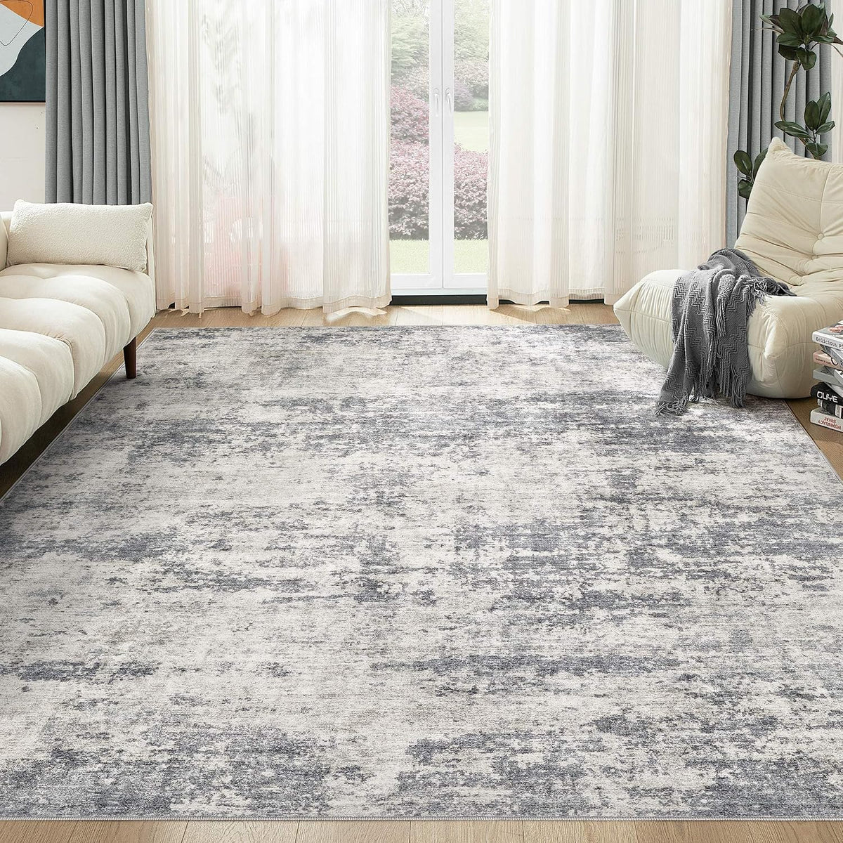 Washable 9x12 Area Rugs for Living Room: Abstract Modern Home Decor Rug
