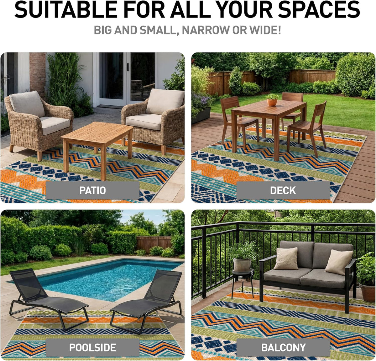 Rugshop Marbella Indoor/Outdoor Contemporary Boho Area Rug Multi 5' x 7'