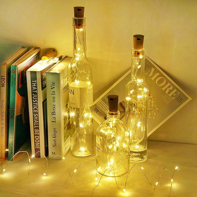 Wine Bottle Lights with Cork, Battery Operated 30 Pack 20 LED Cork Shape Silver Wire Fairy Mini String Lights(No Bottles) for DIY, Party, Decor, Christmas, Halloween,Wedding (30, Warm White)