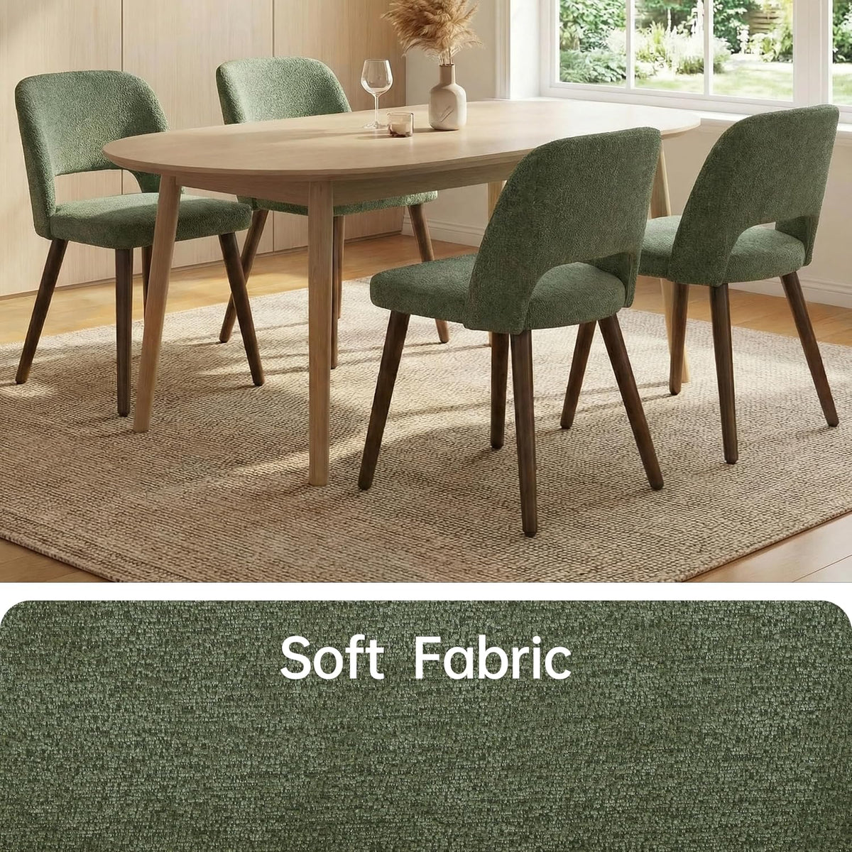 Usaint Wooden Dining Chairs Set of 4, Fabric Dining Room Chairs, Green