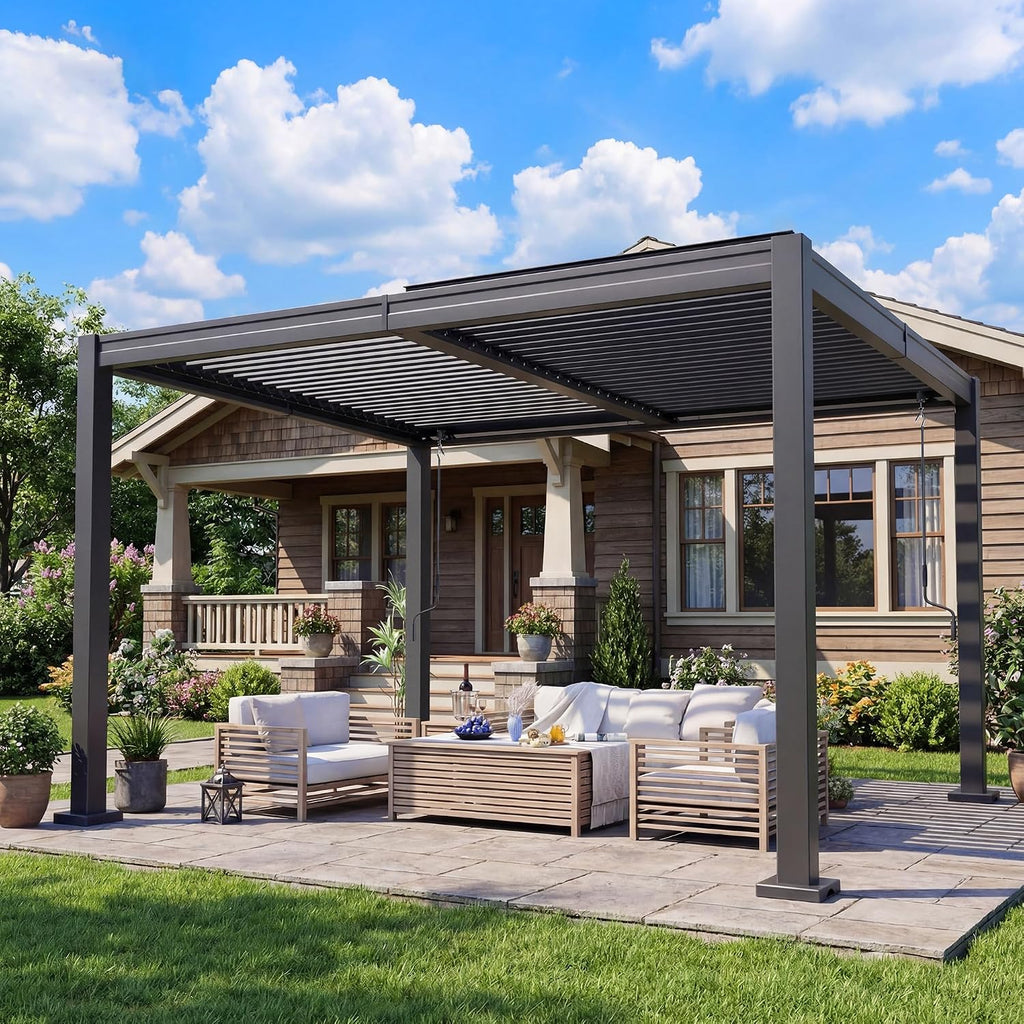 10x12 FT Outdoor Louvered Pergola Dark Grey
