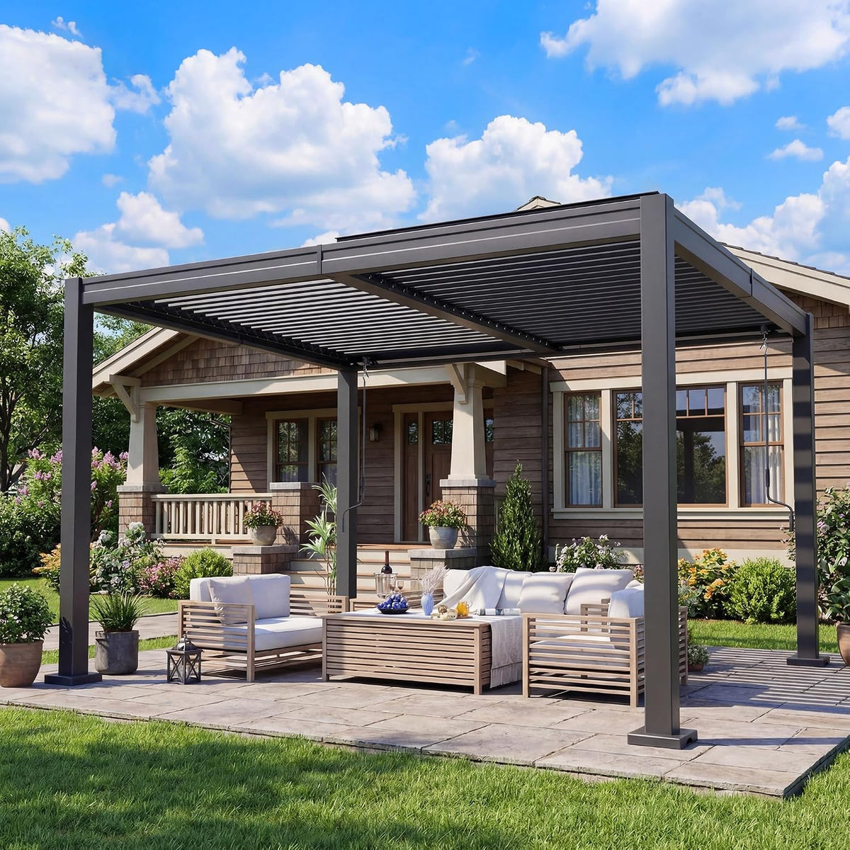 10x12 FT Outdoor Louvered Pergola Dark Grey