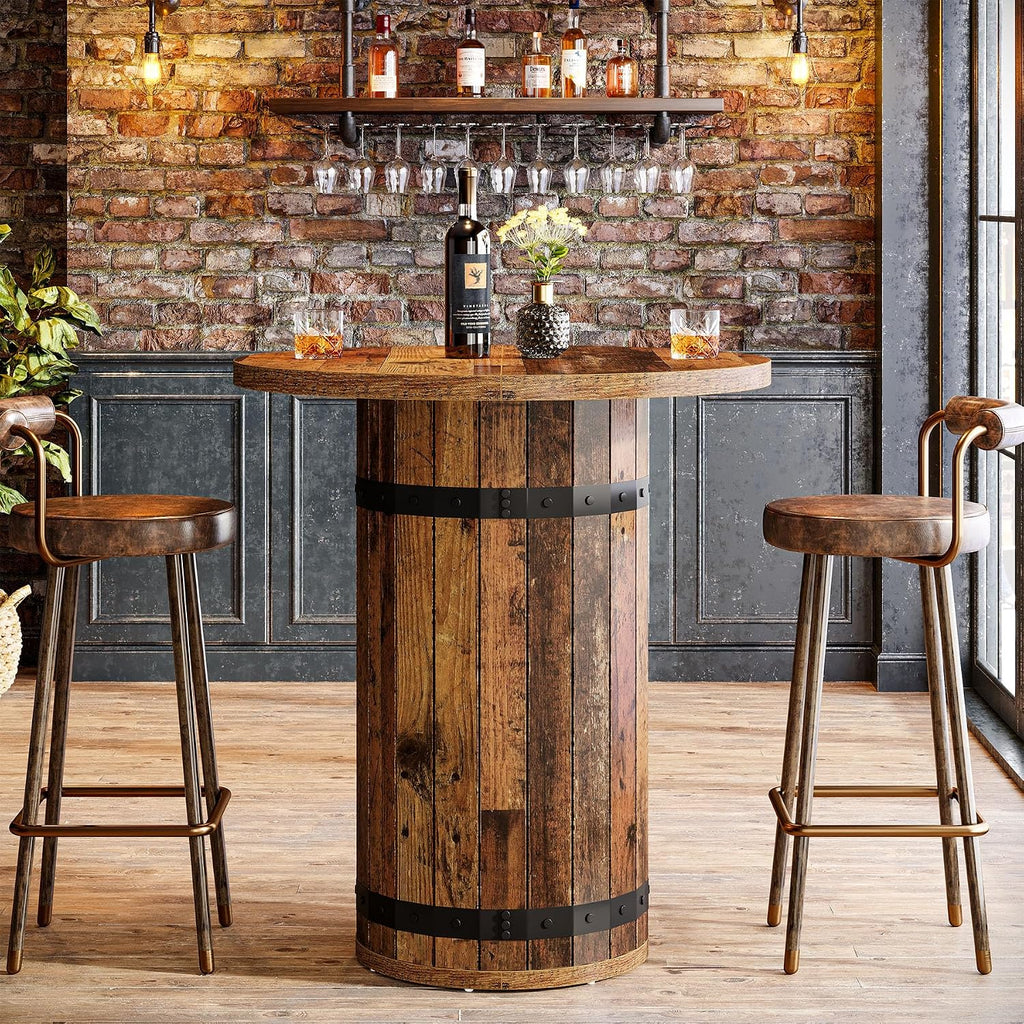Tribesigns Round Bar Table, 39.4-Inch Bar Height, Bistro Pub Table