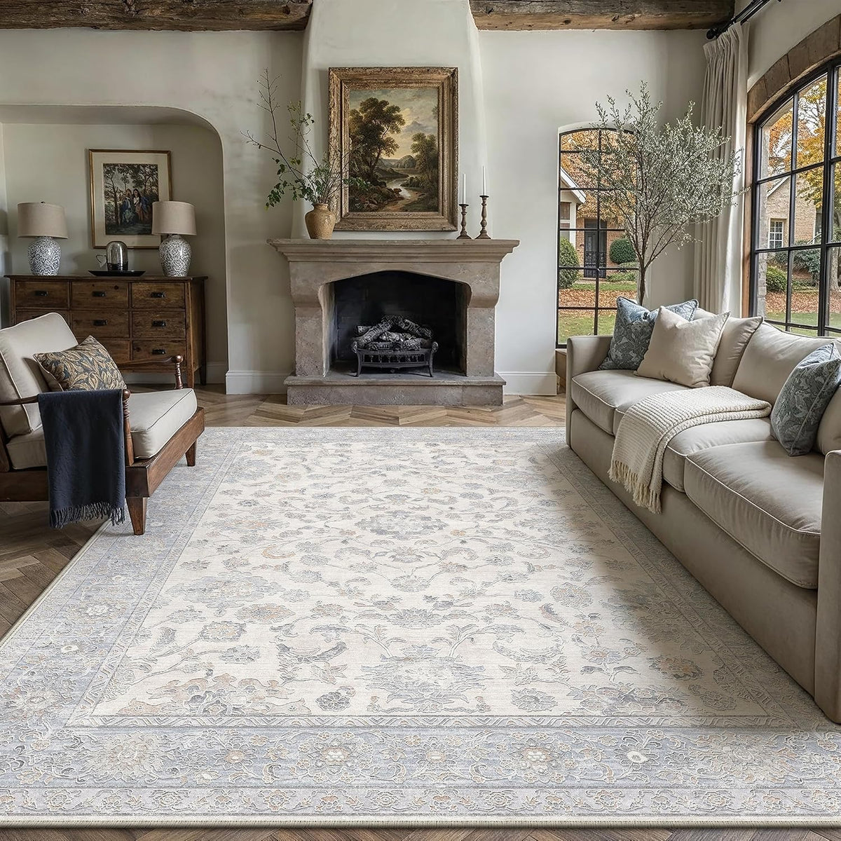 8x10 Blue Area Rug Washable Neutral Carpet