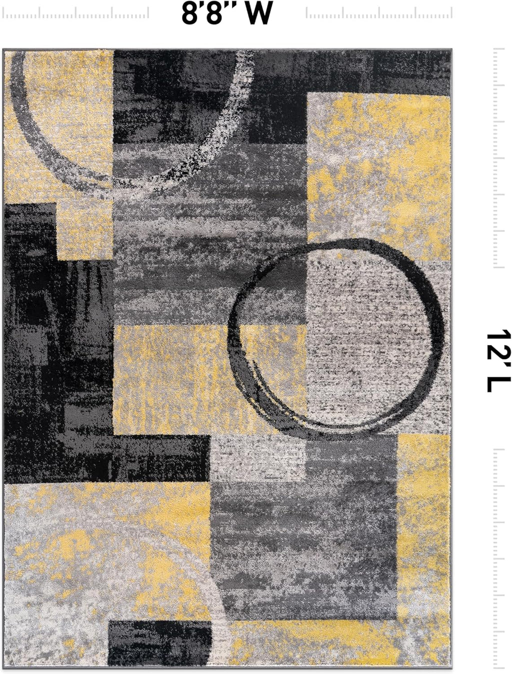 Rugshop Circle Design Contemporary Non-Shedding Area Rug Yellow 8'8" x 12'