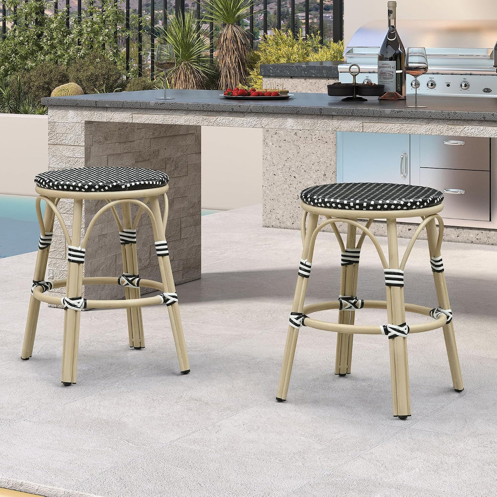 PURPLE LEAF Bar Stools 25" Round French Set of 2 Backless Black