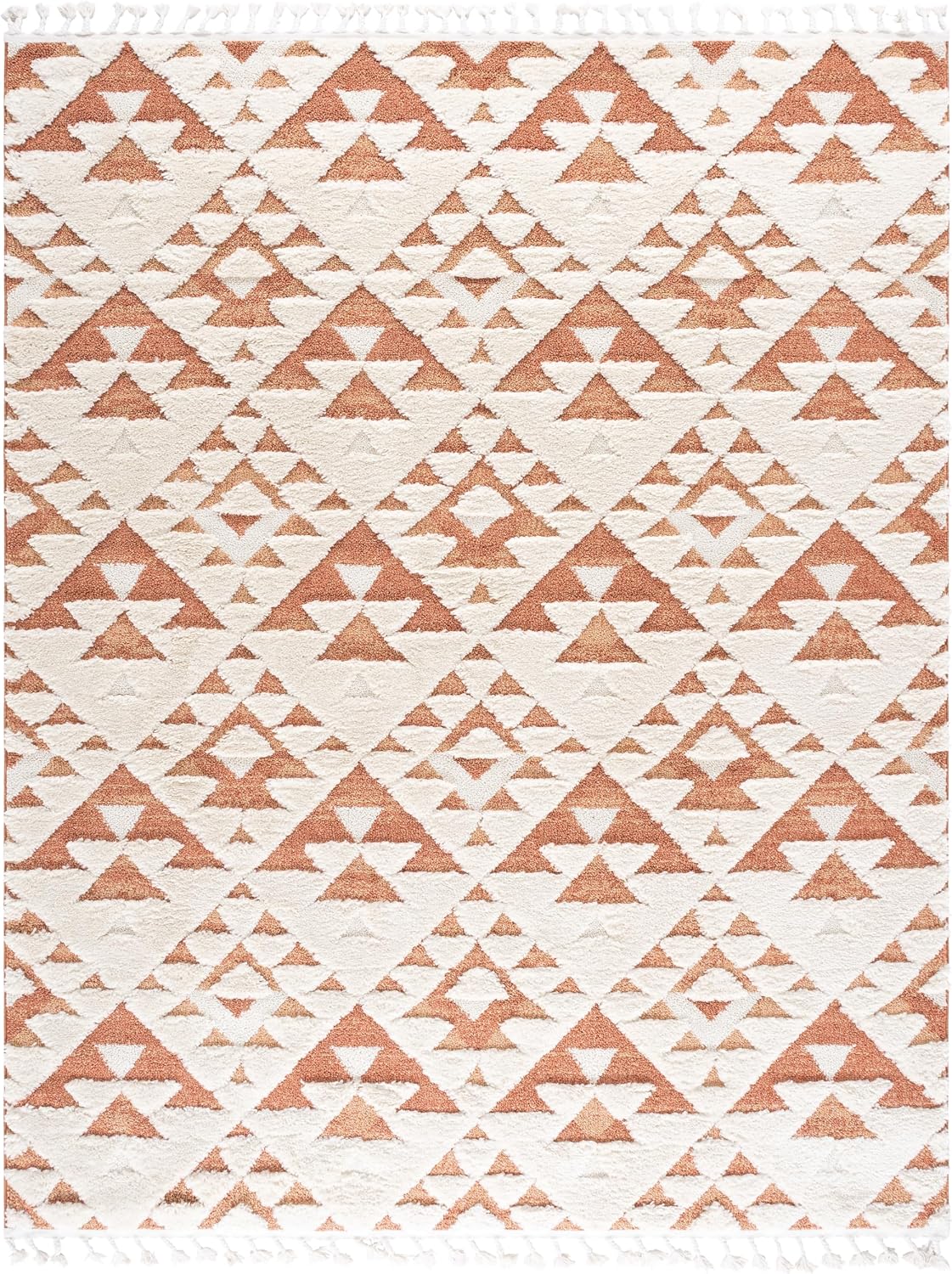 SAFAVIEH Area Rug 8x10 - Moroccan Tassel Shag Collection - Large - Ivory & Brick Rust, Non-Shedding & Easy to Clean, Plush High-Low Texture, Ideal for Living Room, Bedroom, Dining Space (MTS688P)
