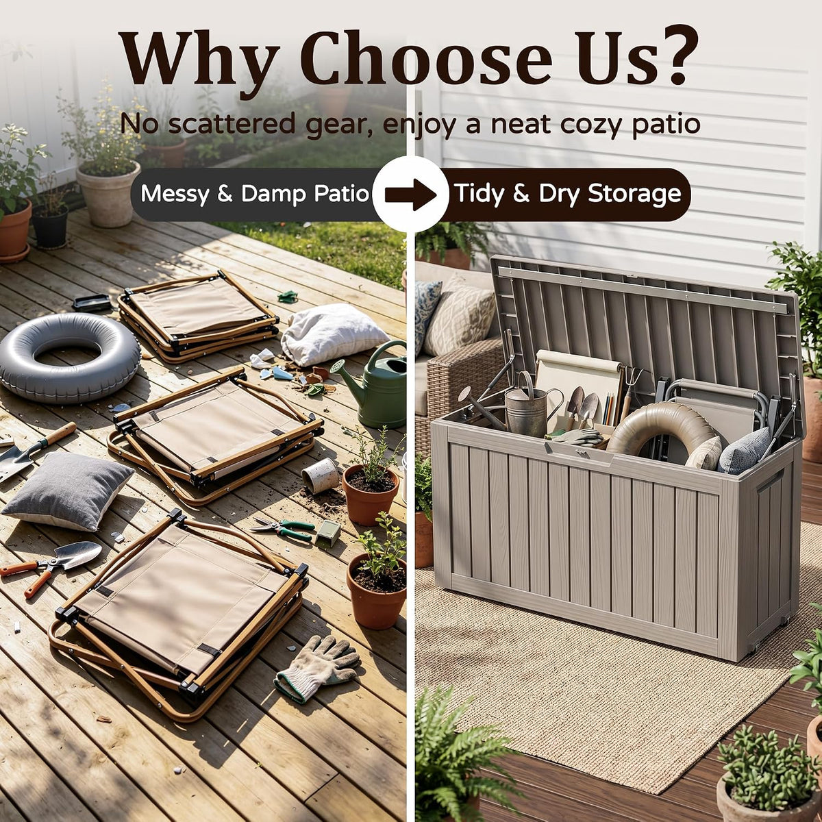 Outdoor Storage Box,120 Gallon Lockable Deck Box with Wheels,Grey