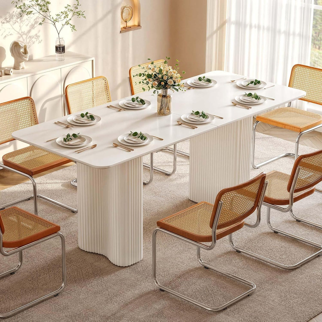 YITAHOME 70.8" Modern Dining Table for 6-8, Cream White Curved Legs
