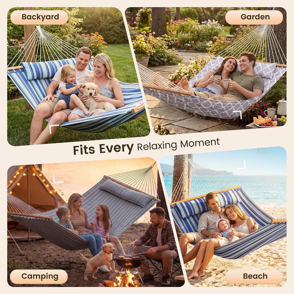 Everyfun 2Person Quilted Hammock with SpreaderBar, 500lbCapacity, WhiteGray