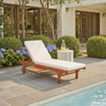 SAFAVIEH Outdoor Collection Newport Natural/ Beige Cushion Built-in Side Table Adjustable Chaise Lounge Chair