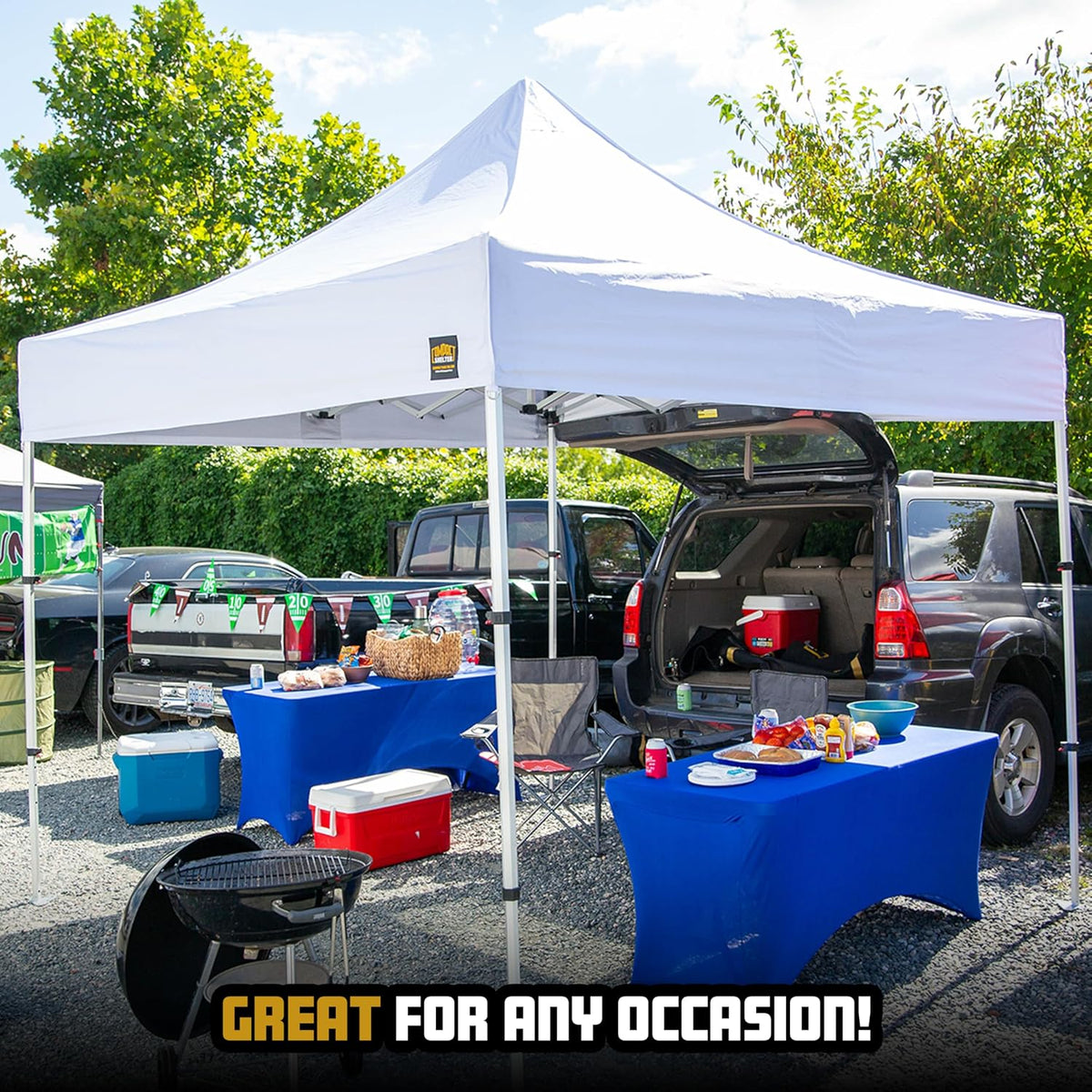 8x8 Heavy Duty Pop Up Canopy by Compact Shelter - Easy Setup, Commercial Grade Aluminum Frame, 42” Folded Frame Height, UPF 50+, Adjustable Portable Tent for Beach, Events, Camping, Roller Bag (White)
