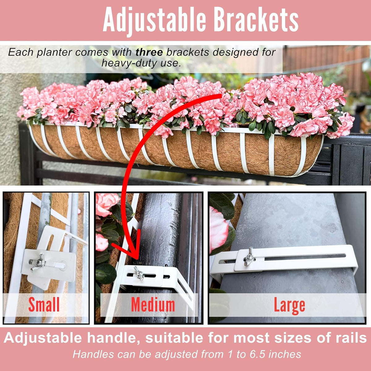 LaLaGreen Deck Railing Planter Boxes (2 Pack, 30") White Metal Rectangular Window Flower Box with Coco Liner, Large Wall Hanging Planter for Outdoor Plants Balcony Fence Deck Rail Porch Patio Garden