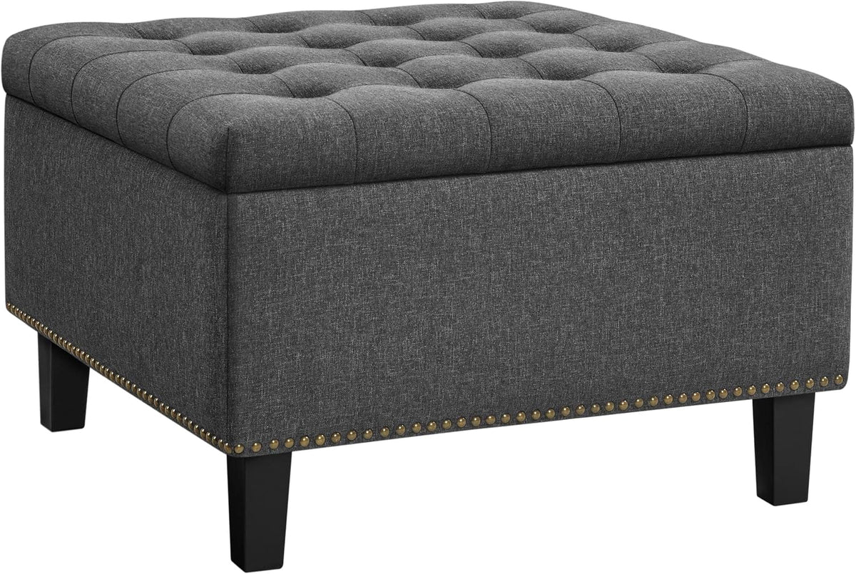 Yaheetech 28in Square Storage Ottoman Coffee Table with Nailhead, Dark Gray