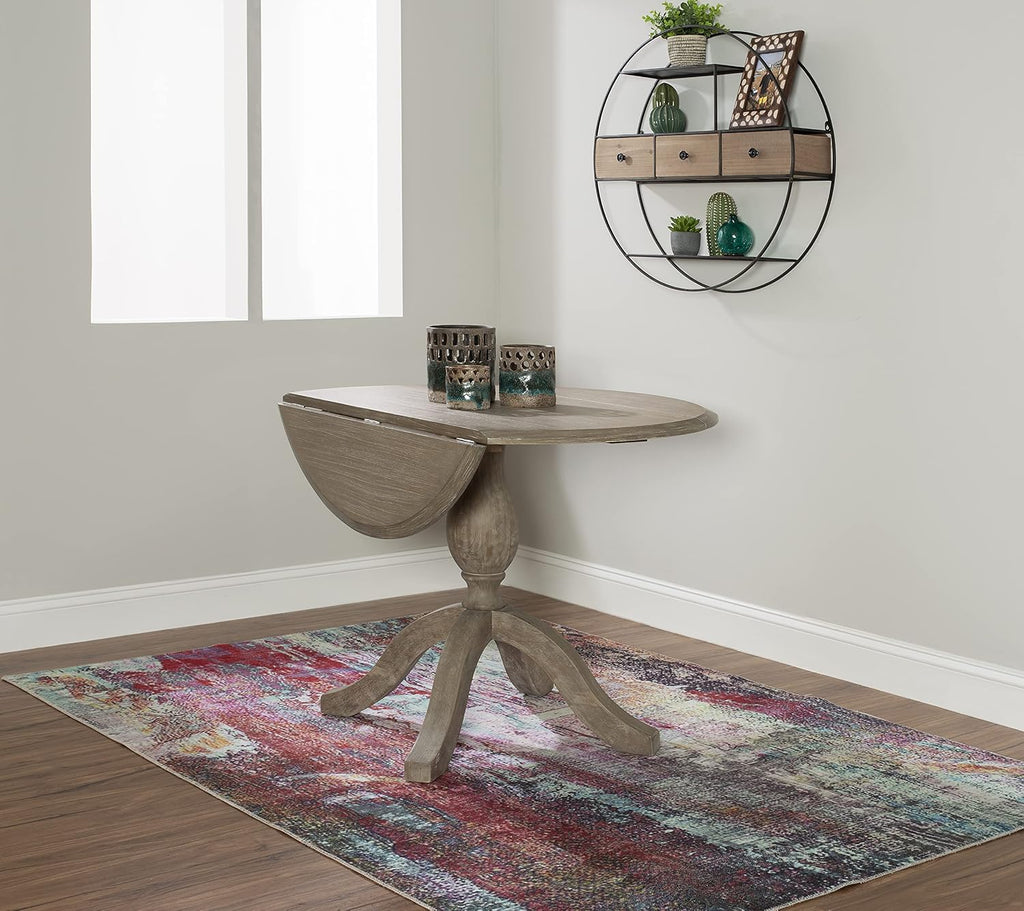 Linon Home Decor Mauro Antique Rustic Brown Drop Leaf Small Dining Table with Pedestal Base