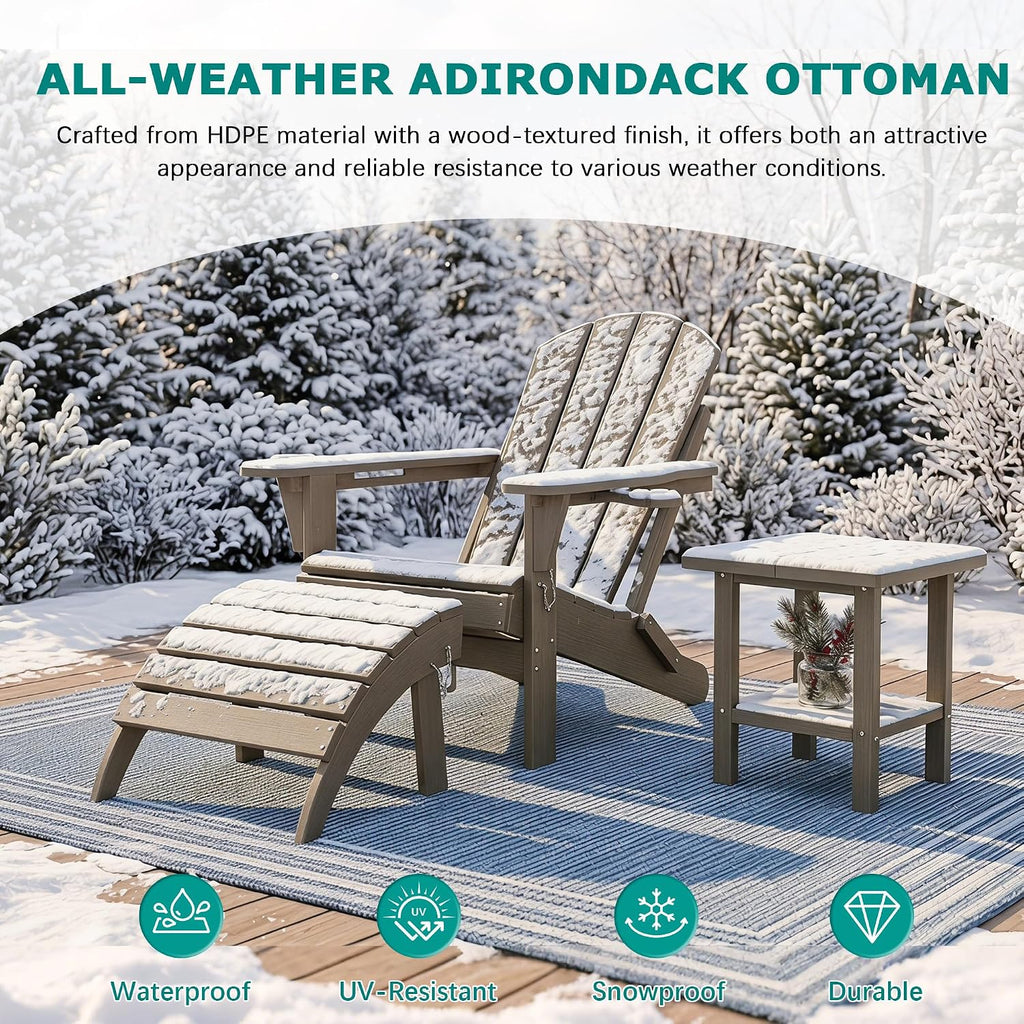 PLUUV Folding Adirondack Ottoman Footrest for Adirondack Chair, Brown