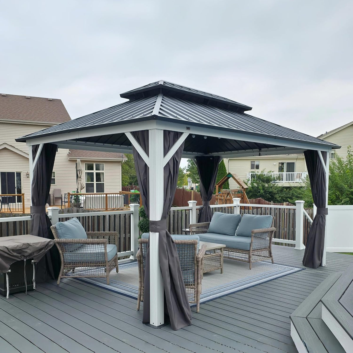 PURPLE LEAF Hardtop Gazebo 10' x 14' Pavilion Wind-Resistant White Frame