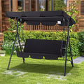 Esright 3-Seat Outdoor Porch Swing Chair with Adjustable Canopy, Balck