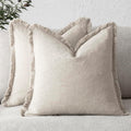 Foindtower Decorative Linen Fringe Throw Pillow Covers 26×26 Inch,Beige
