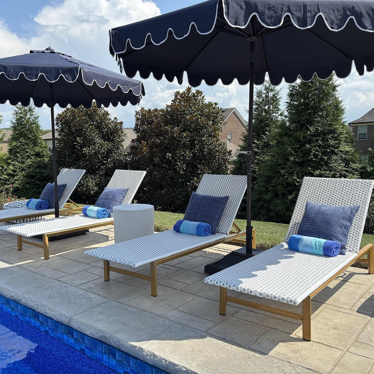 PURPLE LEAF Extra Wide Patio Chaise Lounge French Rattan Set of 2, White