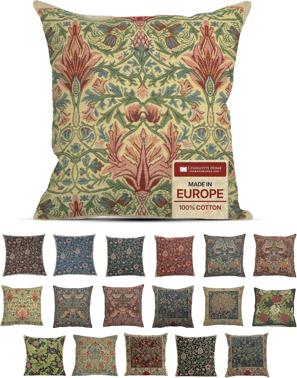 William Morris Snakeshead Tapestry Throw Pillow Cover 16 x 16 in